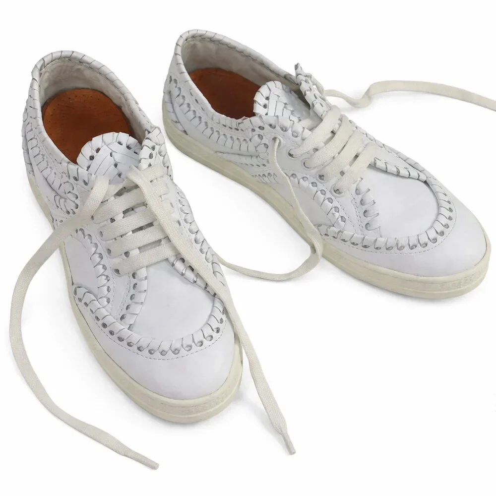 Alaia Tacco White Leather Bold Overcast Accent Stitch Lace-Up, Size 36 (US 6)